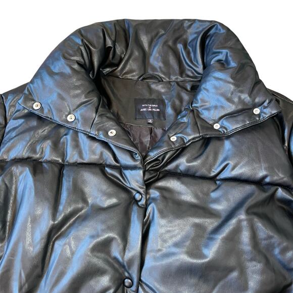 Avec Les Filles Puffer Faux Leather Coat 1X Boxy Black Vegan With the Girls - Picture 7 of 10